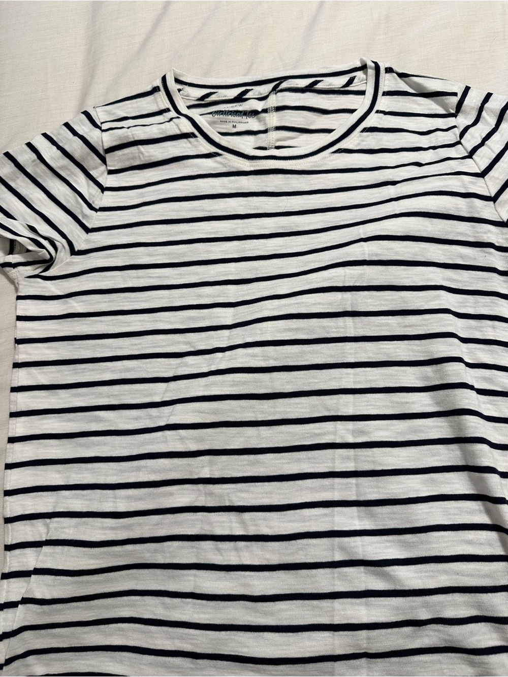 J. Crew White and Navy Striped Short Sleeve Tee